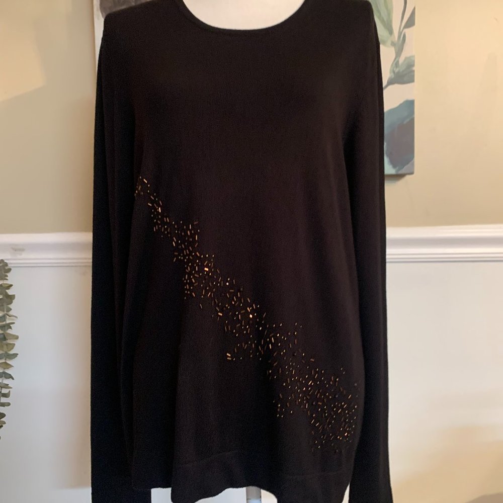Franco Valeri Black Beaded Sweater Womens XL